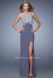 Picture of: Halter Prom Dress with Embroidery and Open Back in Gray, Style: 21183, Back Picture