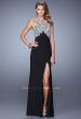 Picture of: Halter Prom Dress with Embroidery and Open Back in Black, Style: 21183, Detail Picture 1