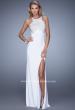 Picture of: Halter Prom Dress with Embroidery and Open Back in White, Style: 21183, Detail Picture 3