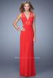 Picture of: V Neck Jersey Gown with Ruched Trim and Sheer Lace in Red, Style: 21188, Main Picture
