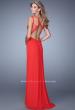 Picture of: V Neck Jersey Gown with Ruched Trim and Sheer Lace in Red, Style: 21188, Back Picture