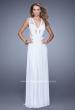 Picture of: V Neck Jersey Gown with Ruched Trim and Sheer Lace in White, Style: 21188, Detail Picture 2