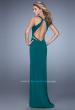 Picture of: Fitted Geo Design Prom Dress with V Neck and Side Slit in Green, Style: 21190, Back Picture