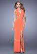 Picture of: Fitted Geo Design Prom Dress with V Neck and Side Slit in Orange, Style: 21190, Detail Picture 1