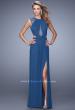 Picture of: Ruched Bodice Prom Gown with Open Diamond Back in Blue, Style: 21191, Detail Picture 1
