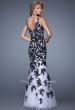 Picture of: Long Mermaid Dress with Lace Appliques and V Neckline in White Black, Style: 21192, Back Picture
