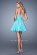 Picture of: Chiffon Cocktail Dress with Beaded Embroidery and Belt in Aqua, Style: 21202, Back Picture