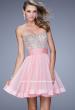 Picture of: Chiffon Cocktail Dress with Beaded Embroidery and Belt in Pink, Style: 21202, Detail Picture 1