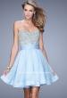 Picture of: Chiffon Cocktail Dress with Beaded Embroidery and Belt in Blue, Style: 21202, Detail Picture 2