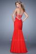 Picture of: Rhinestone Long Prom Gown with Gathering in Red, Style: 21203, Detail Picture 4
