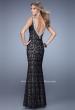 Picture of: Boat Neck Lace Dress with Lace Bow and Rhinestones in Black, Style: 21206, Back Picture