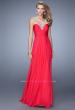 Picture of: Chiffon Low V Prom Dress with Embroidered Accents in Red, Style: 21207, Main Picture