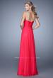 Picture of: Chiffon Low V Prom Dress with Embroidered Accents in Red, Style: 21207, Back Picture
