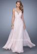 Picture of: Chiffon Low V Prom Dress with Embroidered Accents in Pink, Style: 21207, Detail Picture 1