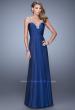 Picture of: Chiffon Low V Prom Dress with Embroidered Accents in Blue, Style: 21207, Detail Picture 3