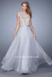 Picture of: Embellished Long Prom Gown with Plunging Neckline in Silver, Style: 21212, Detail Picture 1