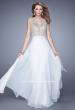Picture of: Embellished Long Prom Gown with Plunging Neckline in White, Style: 21212, Detail Picture 2