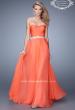Picture of: Long Chiffon Prom Dress with Pearl and Rhinestone Belt in Orange, Style: 21218, Main Picture