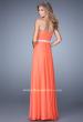 Picture of: Long Chiffon Prom Dress with Pearl and Rhinestone Belt in Orange, Style: 21218, Back Picture