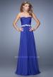 Picture of: Long Chiffon Prom Dress with Pearl and Rhinestone Belt in Blue, Style: 21218, Detail Picture 1