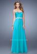 Picture of: Long Chiffon Prom Dress with Pearl and Rhinestone Belt in Aqua, Style: 21218, Detail Picture 2