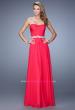 Picture of: Long Chiffon Prom Dress with Pearl and Rhinestone Belt in Red, Style: 21218, Detail Picture 3