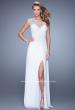 Picture of: Long One Shoulder Jersey Prom Dress with Embroidery in White, Style: 21219, Detail Picture 2