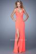 Picture of: Side Slit Jersey Prom Dress with Mesh Detailing in Coral, Style: 21220, Main Picture