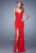 Picture of: Side Slit Jersey Prom Dress with Mesh Detailing in Red, Style: 21220, Detail Picture 2