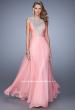 Picture of: High Scoop Neckline Prom Gown with Rhinestone Detail in Coral, Style: 21222, Detail Picture 1