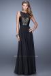Picture of: High Scoop Neckline Prom Gown with Rhinestone Detail in Black, Style: 21222, Detail Picture 3