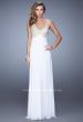 Picture of: Glam V Neckline Prom Dress with Metallic Embroidery in White, Style: 21223, Detail Picture 3