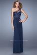 Picture of: One Shoulder Prom Dress with Net Overlay and Beads in Navy, Style: 21239, Main Picture