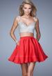 Picture of: Flirty Two Piece Gown with Satin Skirt and Rhinestones in Red, Style: 21244, Detail Picture 1