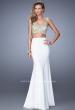 Picture of: Embroidered Two Piece Satin Gown with Flared Skirt in White, Style: 21250, Detail Picture 1