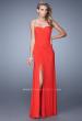 Picture of: Long Jersey Prom Dress with Gathered Knot Detail in Orange, Style: 21254, Main Picture