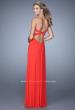 Picture of: Long Jersey Prom Dress with Gathered Knot Detail in Orange, Style: 21254, Back Picture