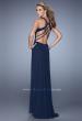 Picture of: Ruched Bodice V Neckline Prom Dress with Beaded Belt in Navy, Style: 21260, Back Picture