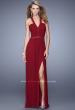 Picture of: Ruched Bodice V Neckline Prom Dress with Beaded Belt in Burgundy, Style: 21260, Detail Picture 1