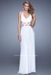 Picture of: Rhinestone Trim Long Prom Dress with Sheer Detail in White, Style: 21262, Detail Picture 1