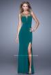 Picture of: V Neckline Jersey Prom Gown with Cut Outs and Beading in Green, Style: 21266, Detail Picture 2