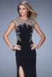 Picture of: Long Jersey Prom Dress with Sheer Neckline and Back in Black, Style: 21267, Main Picture