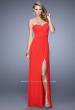 Picture of: Gathered Bodice Prom Gown with Sheer Net Embellishment in Red, Style: 21270, Detail Picture 2