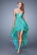 Picture of: High Low Prom Dress with Ruching and Criss Cross Straps in Green, Style: 21274, Main Picture