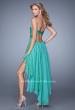 Picture of: High Low Prom Dress with Ruching and Criss Cross Straps in Green, Style: 21274, Back Picture