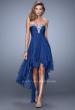 Picture of: High Low Prom Dress with Ruching and Criss Cross Straps in Blue, Style: 21274, Detail Picture 1