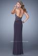 Picture of: Halter Long Jersey Prom Dress with Sheet Cut Outs in Gray, Style: 21282, Back Picture