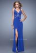 Picture of: Halter Long Jersey Prom Dress with Sheet Cut Outs in Blue, Style: 21282, Detail Picture 1
