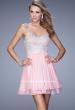 Picture of: Chiffon Cocktail Dress with Tiered Skirt and Lace Overlay in Pink, Style: 21284, Detail Picture 1