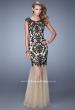 Picture of: Embroidered Mermaid Gown with Tulle Skirt and Cap Sleeves in Black and Nude, Style: 21286, Main Picture